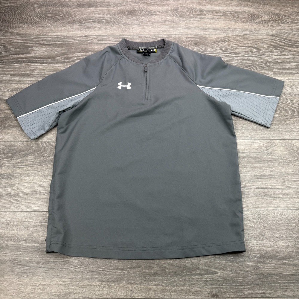 Under Armour Cage Jacket Youth Large Gray 1/4 Zip Loose Short Sleeve Baseball